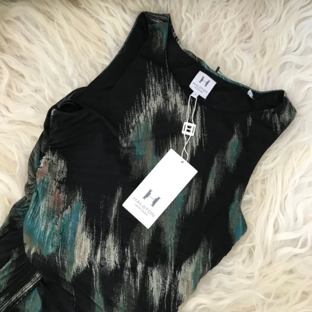Halston Heritage Pleated Faux Wrap Cocktail Dress - Picture 5 of 9